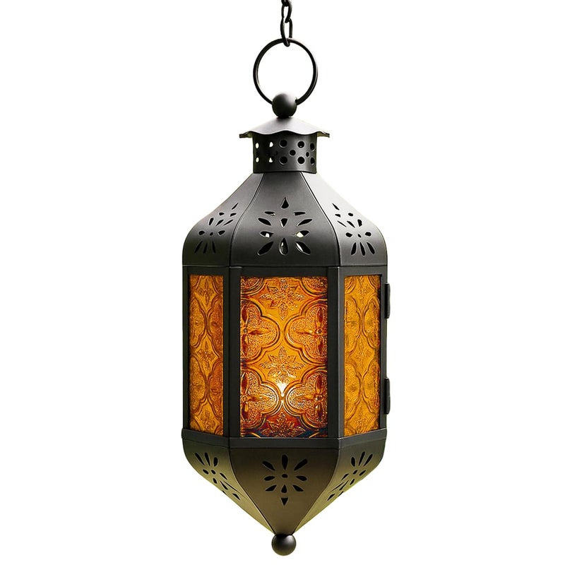 Vela Lanterns 11.5" Hanging Moroccan Decorative Candle Lantern Lamp â€“ Indoor/Outdoor Tea Light Candle Holder for Patio, Porch, Ramadan or Home Decor, Amber Orange - Image 5